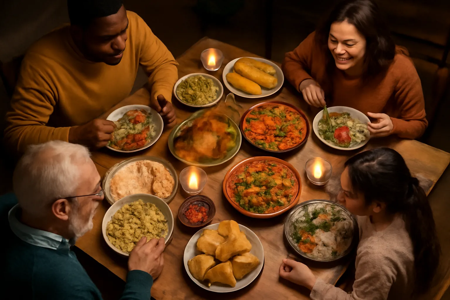 Diner familial interculturel reunissant deux cultures