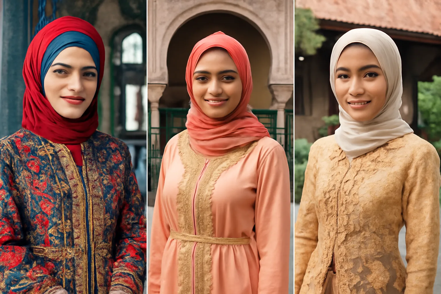 Femmes musulmanes de differentes cultures - turque, marocaine et indonesienne