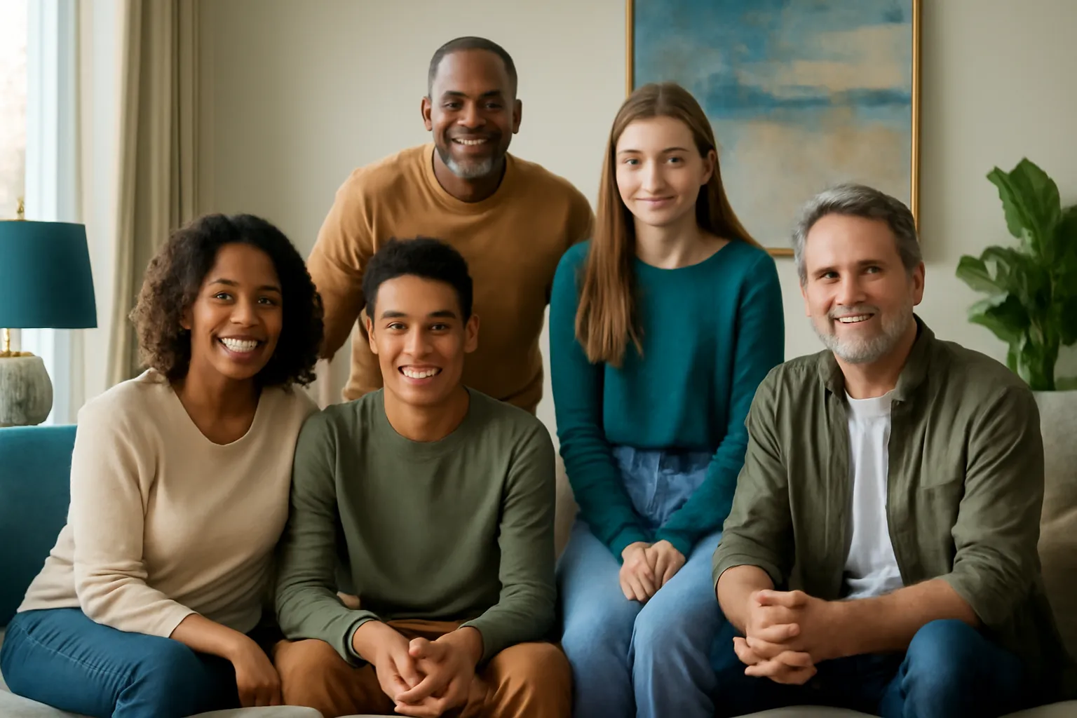 Famille recomposee musulmane partageant un moment convivial