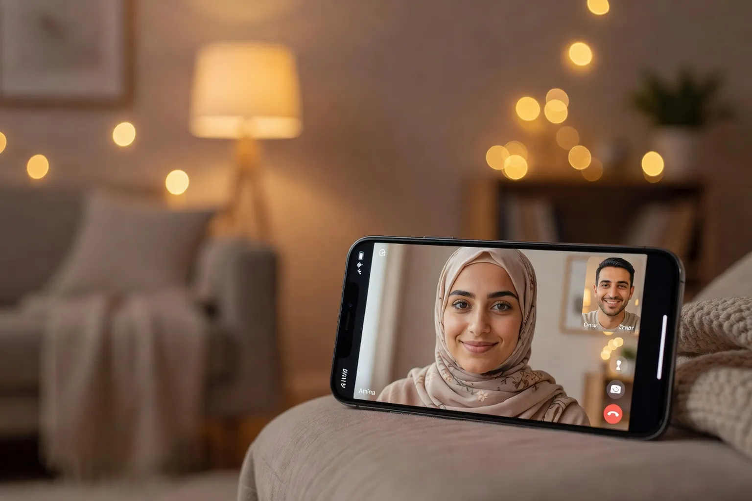 Couple transnational musulman en visioconférence