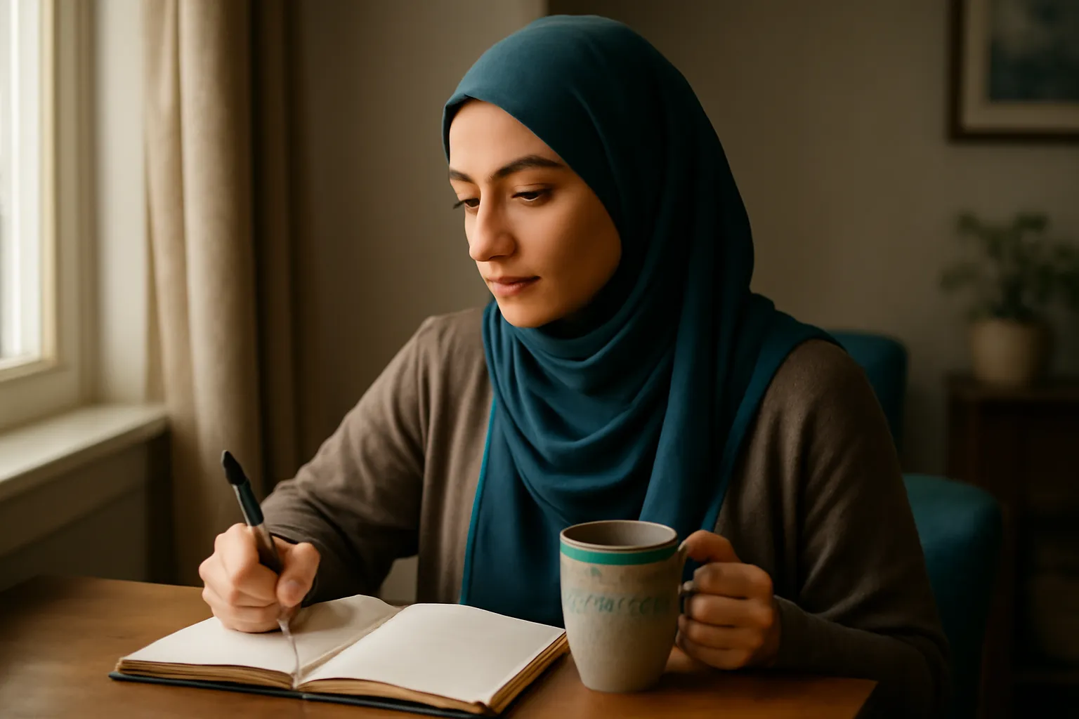 Femme musulmane en réflexion personnelle et reconstruction après un divorce