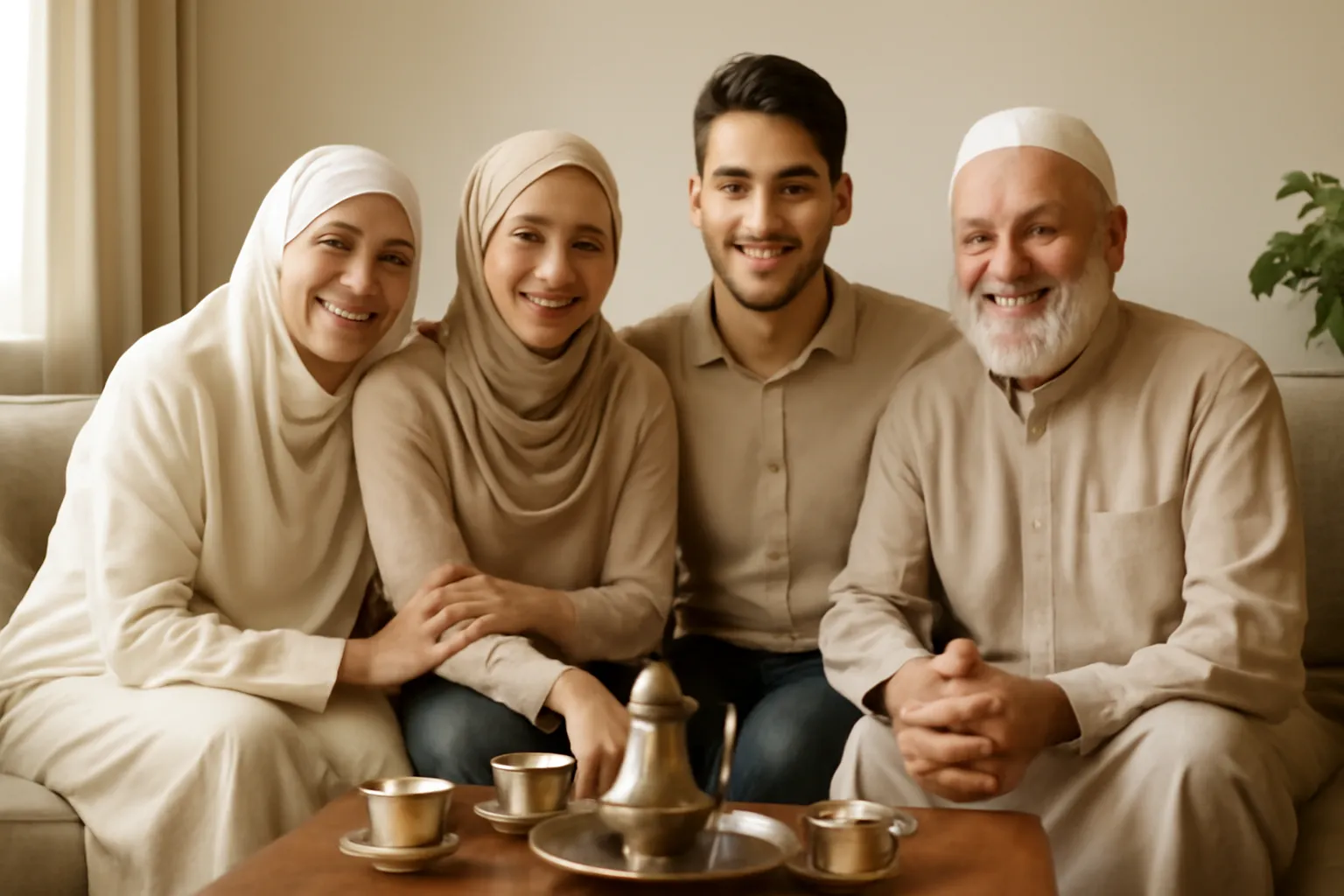 Reunion familiale musulmane chaleureuse autour d'un the