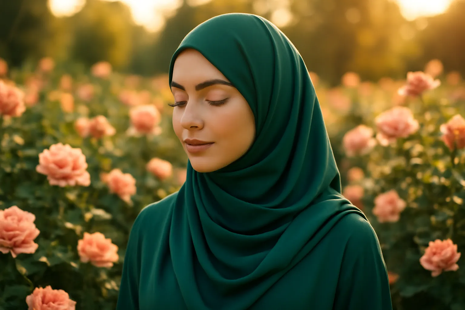 Femme musulmane souriante utilisant un site de rencontre sur son ordinateur