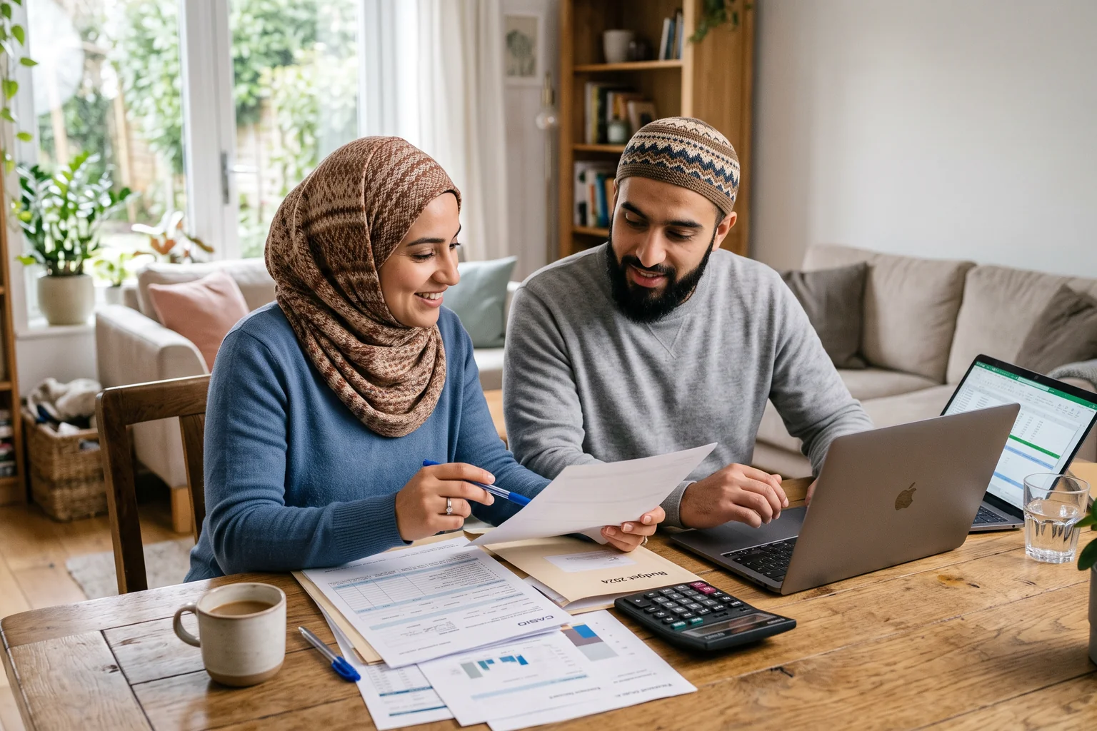 Couple musulman organisant son budget familial en France
