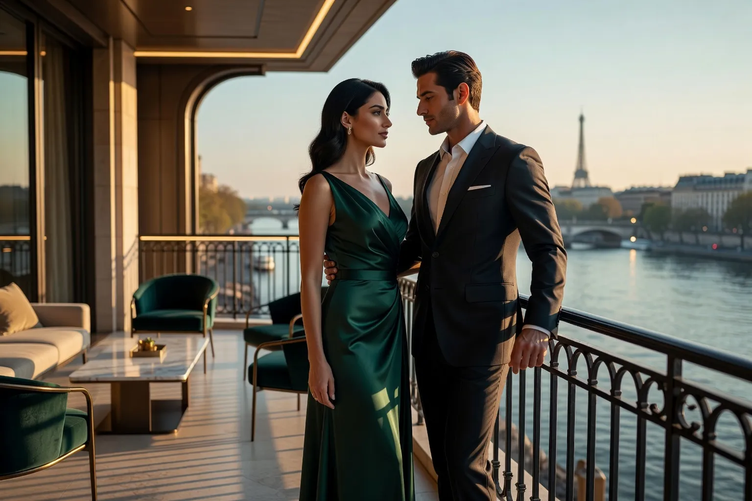 Couple persan-iranien élégant sur une terrasse parisienne