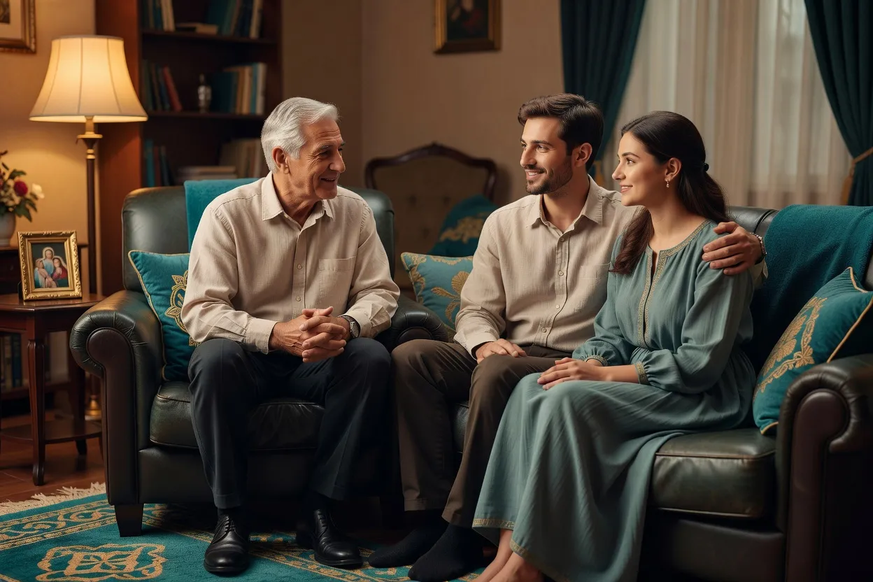 Cérémonie de Nikah avec la famille réunie autour des futurs époux